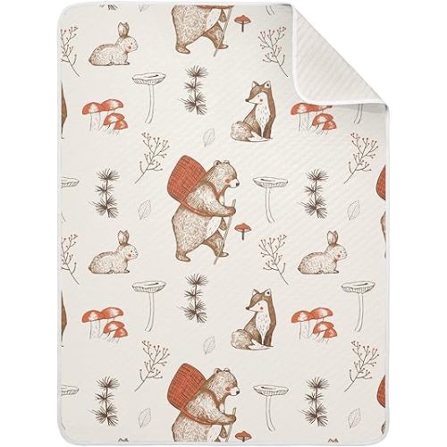 30"X40" Baby Cotton Blanket Woodland Animals Mushrooms Nursery Blankets for Infants Receiving Blanket Swaddle Blanket