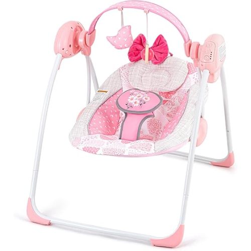 Baby Swing,Portable Baby Swing for Infants,Electric Baby Swings for Newborn, 6-Speed Infant Swing with Music,Timing,Soft Head Support,Pink Baby Girl Swing for Babies 0-6 Months 6-20 lbs