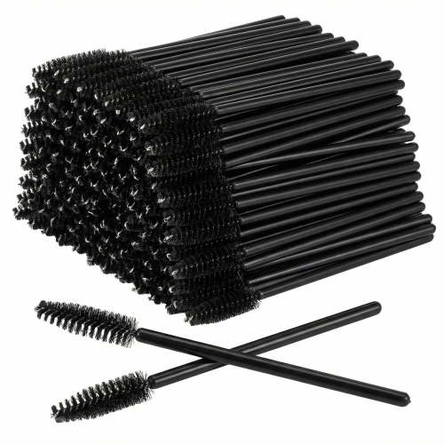 50 Pcs Disposable Mascara Brush Wands, Soft Spiral Lash and Brow Applicators with Plastic Handle, for Eyebrow Extension and Makeup Use, Black
