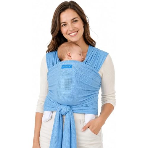 Breathable Mesh Baby Wrap Carrier for Infant and Toddler, Lightweight Quick Dry Baby Sling Wrap for Warm Weather, 5M Long x 0.5M Wide, Travel and Daily Babywearing, Lakeblue