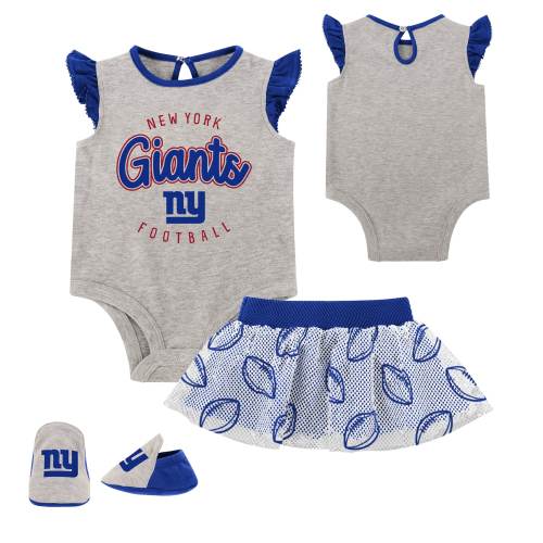 New York Giants Newborn All Dolled Up Three-Piece Bodysuit, Skirt & Booties Set - Heather Gray