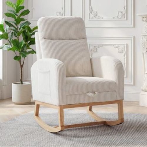 Rocking Chair Nursery,Nursing Rocking Chairs with Foot Rest,Comfortable Rocker Recliner with Side Pocket,for Living Room, Bedroom,Beige-C