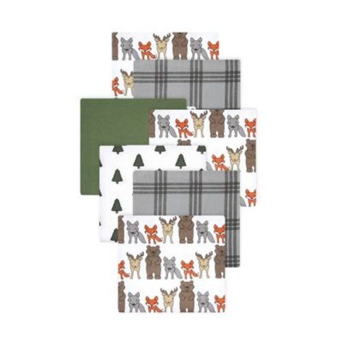 Little Treasure Hudson Baby Boys Cotton Poly Flannel Receiving Blankets Multipack, Grey Wild Forest, 30x30 inches