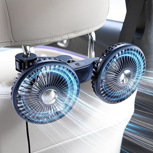 Dual Head Car Cooling Fans for Back Seat for Kids, Usb 5V/ 12V /24V Car Backseat Headrest Fan for Baby Rear Facing, Car Seat Cooler That Blow Cold Air for Vehicles Sedan Suv Rv Truck Without Ac