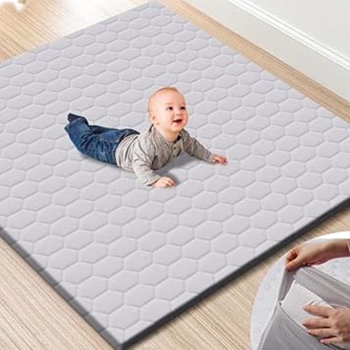 TINYHARBO Premium Foam Baby Play Mat 50" x 50" with Removable Cover, Extra Thick Padding Playpen Mat, Non-Slip Floor Mat, Stylish & Easy to Clean for Crawling Baby, Infants & Toddlers, Grey