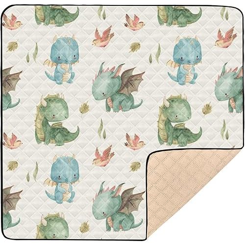Kigai Cute Dragon Baby Play Mat for Floor 50'' x 50'' Soft & Anti- Slip Crawling Mat Playpen Mat Waterproof Foldable Playmat for Infants, Babies, Toddlers