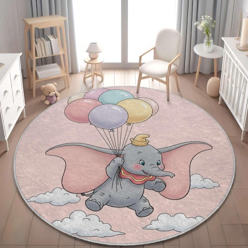 Dumbo Nursery Rug: Pastel Flying Elephant, Soft Velveteen