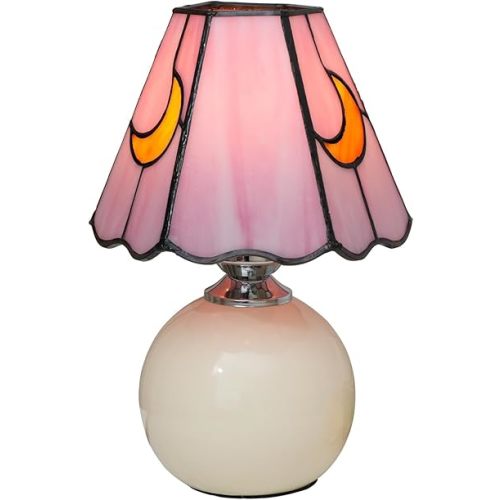 Tiffany Style Bedside Table Lamp Stained Glass Moon Mushroom Lamp for Bedroom Small Nightstand Lamps for Home Decor Living Room Bedroom Study Nursery Dorm,Pink