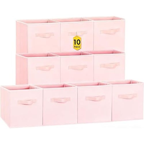 Criusia Storage Cubes- 11 Inch Cube Storage Bins for Organizing Shelves - Nursery Closet Organization Bins for Clothes Blanket - 10 Pack Collapsible Decorative Storage Box for Living Room (Pink)