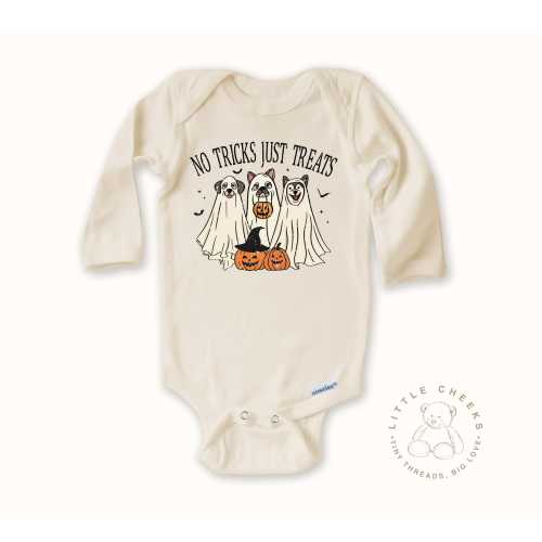 Baby Halloween Onesie® - Newborn Tricks or Treat Bodysuit - Dog Lover Ghost outfit - Funny Baby's First Halloween Gift