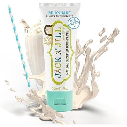 Jack N' Jill Natural Toothpaste for Kids - Fluoride Free Toothpaste, 40% Xylitol, BPA Free - Milkshake, 1.76 oz (Pack of 1)