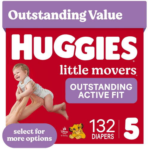 Huggies Little Movers, Extra Absorbent Baby Diapers Size 5, 132 Count