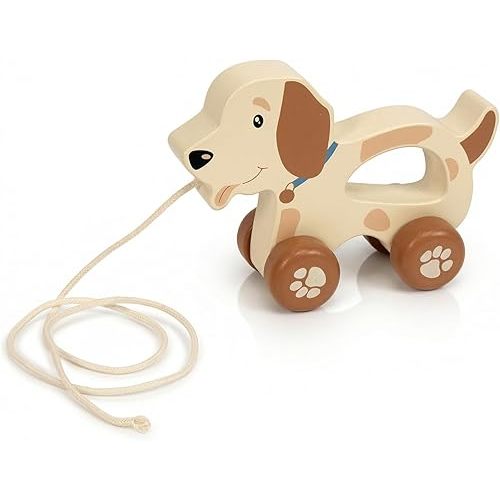 WoodenEdu Baby Toys Car,Wooden Pull Along Toddler Toy, Developmental Toy for 1 Year Old Girl Boy Birthday Gift (Cute Dog)