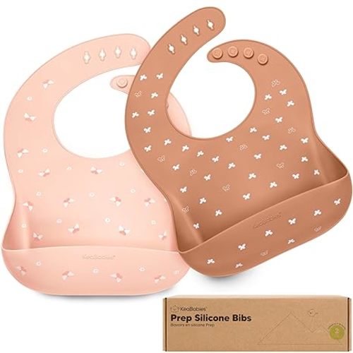 KeaBabies 2-Pack Silicone Bibs for Babies, Toddlers Girl, Boy (Butterflies)