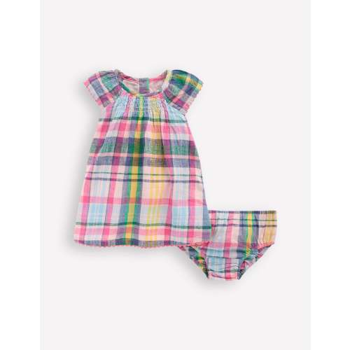 Floaty Shirred Dress-Madras Check