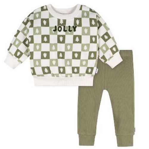 Gerber Baby Boys' 2-Piece Sweatshirt and Pant Set, Green Christmas, 12 Months