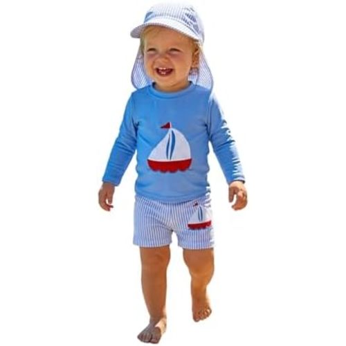 Hnyenmcko Toddler Baby Boys Swim Set Long Sleeve Rashguard Swimsuit Shirt Trunks Infant Bathing Suit Swimwear with Hat