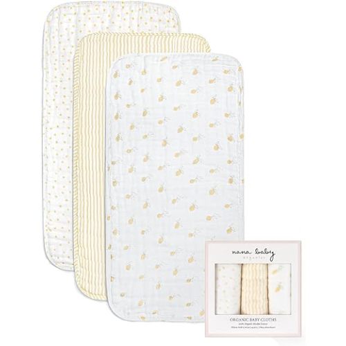 Baby Burp Cloths | 100% Organic Muslin Cotton | Set of 3 (Butter Yellow/Cream)