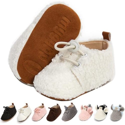 Ohwawadi Infant Baby Boys Girls Slippers Cozy Fleece Booties Soft Bottom Warm Cartoon Socks Newborn Crib Shoes