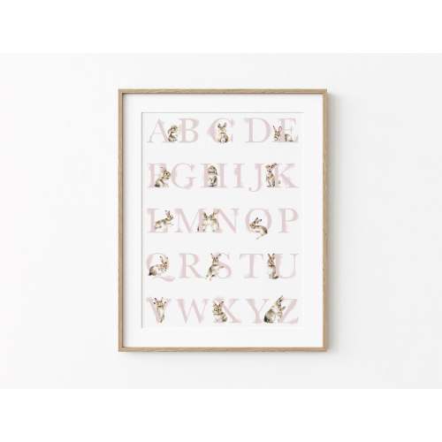 Bunny Alphabet Poster Pink GIRL | Baby Nursery Decor, Toddler Bedroom Wall Art | Cute Bunny ABC Print | Digital Download
