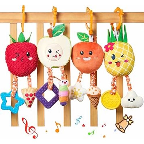 OR OR TU Baby Toys for 3 6 9 12 Months, Hanging Toys Fruit Rattles Infant Newborn Stroller Mobile Toys Car Seat Crib Plush Wind Chime for Boys Girls