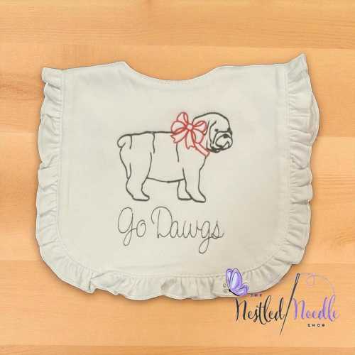 GA Bulldogs Embroidered Girls Baby Bib/Georgia Football Personalized Girl Baby Bib Set