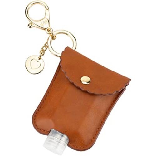 Itzy Ritzy Hand Sanitizer Holder; Fits 2-Ounce Bottles of Hand Sanitizer (Not Included); Clips to Diaper Bag, Purse or Travel Bag, Cognac