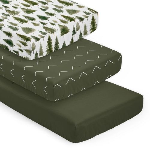 Sweet Jojo Designs Boy, Girl, Unisex/Gender Neutral Fitted Crib Sheets Woodland Pine Tree Green and White 3pc