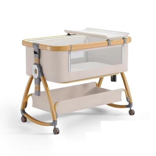 bonbay Baby Bassinet, Bedside Bassinet for Baby, 4 in 1 Portable Bassinet Bedside Sleeper with Wheels Mosquito Net & Storage Basket, 6 Height Adjustable Rocking Bassinet for Newborn Baby
