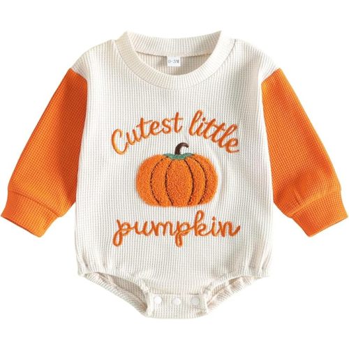 Baby Girl Halloween Outfit Embroidery Waffle Long Sleeve Bubble Romper