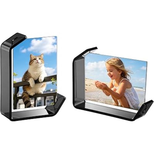 3.5x5inch L Shaped Acrylic Picture Frame, 2 Pack Double Sided Floating Photo Stand for Tabletop, Horizontal Vertical Display Holder Home Office Decor Family Wedding Anniversary, Black