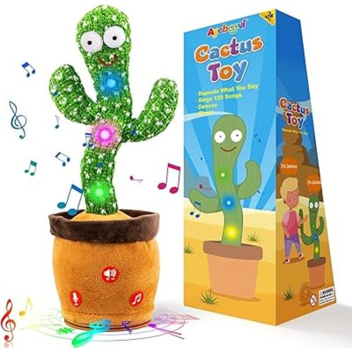 Ayeboovi Baby Toys Dancing Talking Cactus, Volume Adjustable Mimicking Recording Cactus Toy Repeats What You Say, Toddler Toys Singing Cactus with 120 Songs, Tummy Time Toys for Kids Boys Girls