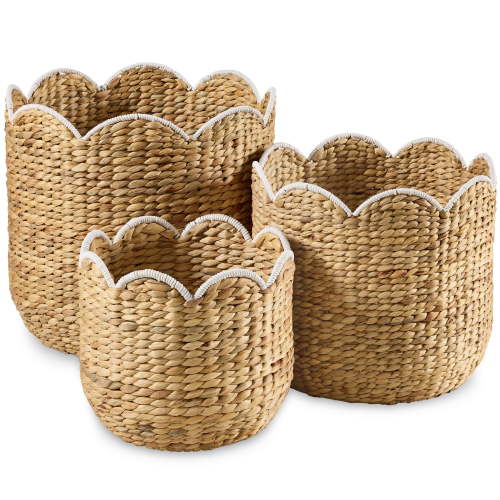 Best Choice Products Scalloped 3PC Water Hyacinth Nesting Baskets - Natural w/ White Trim