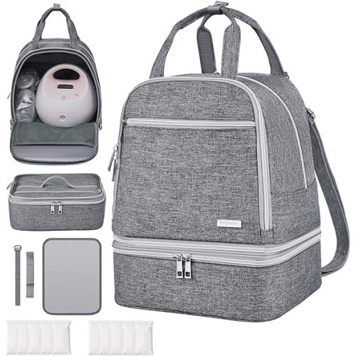 Derbiedersinn Breast Pump Bag, Compatible with Spectra Pumps, Insulated Carrying Case with Cooler for Milk Storage, Travel, Work, Daycare, Grey