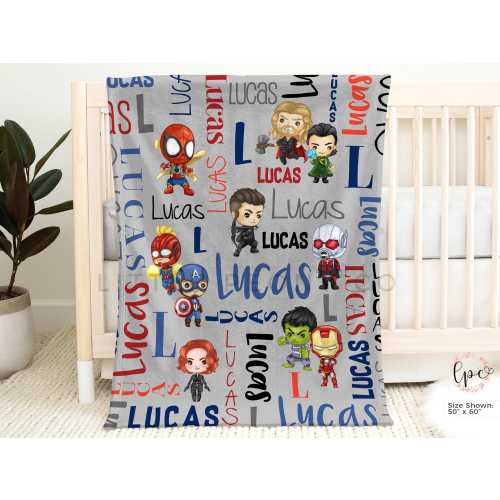Personalized Super Hero Blanket - Super Heroes Baby Blanket - Custom Hero Baby Name Blanket - Superhero Personalized Baby Blanket