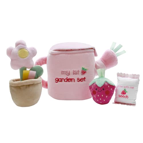 4 Piece Plush My First Garden Play Set with Sensory Toys for Baby, Pink, 6 inch