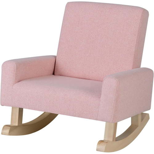 Toddler Rocking Chair, Kids Sofa Chair with Solid Wooden Frame and Linen Fabric, Kids Rocking Chair for Nursery, Living Room, Bedroom, Playroom, Age 3-5 Years, Pink/Blue
