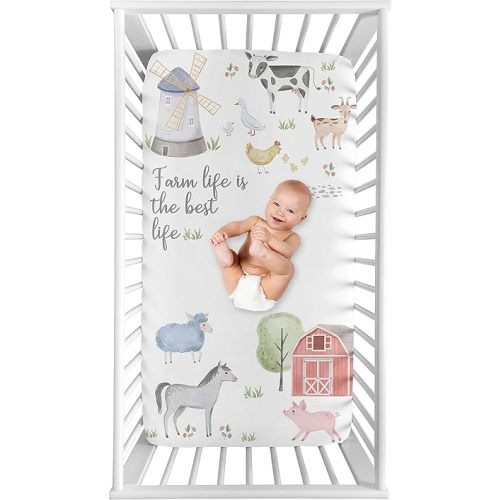 Sweet Jojo Designs Farm Animals Boy or Girl Fitted Crib Sheet Baby or Toddler Bed Nursery Photo Op - Watercolor Farmhouse Horse Cow Sheep Pig Farm Life