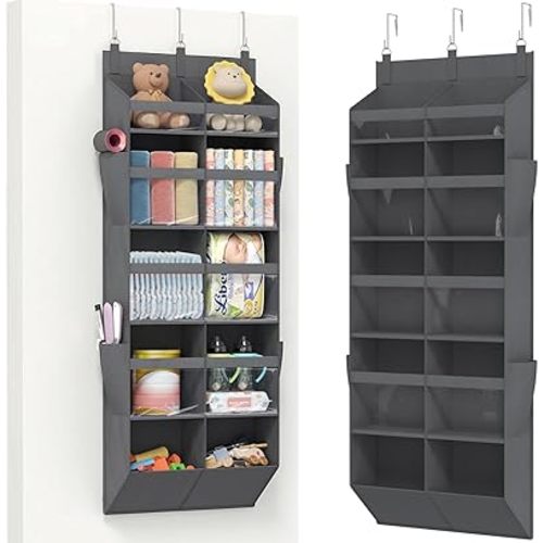 Lifewit Over the Door Organizer, Hanging Closet Organizers and Storage with Clear Window, Anti-Tilt 40lbs Load Behind Door with Side Pockets for Baby, Nursery, Bathroom, Bedroom, Dorm, Grey,10 Section