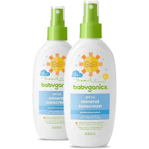 Babyganics SPF 50 Baby Sunscreen Spray | UVA UVB Protection | Octinoxate & Oxybenzone Free | Water Resistant, Unscented, 6 Fl Oz (Pack of 2)