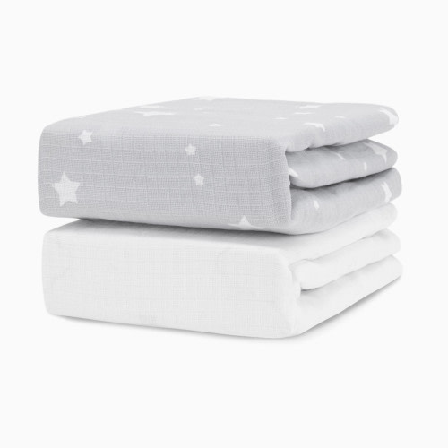 Newton Baby 2-Pack Organic Cotton Breathable Crib Sheets - Stardust In Twilight Grey + Solid White