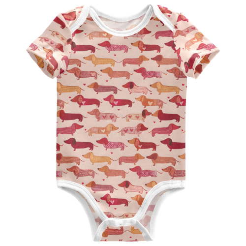 joogoo Cute Dachshund Dogs Pattern Baby Bodysuits Short Sleeve Cotton Onesies Clothes 6Months