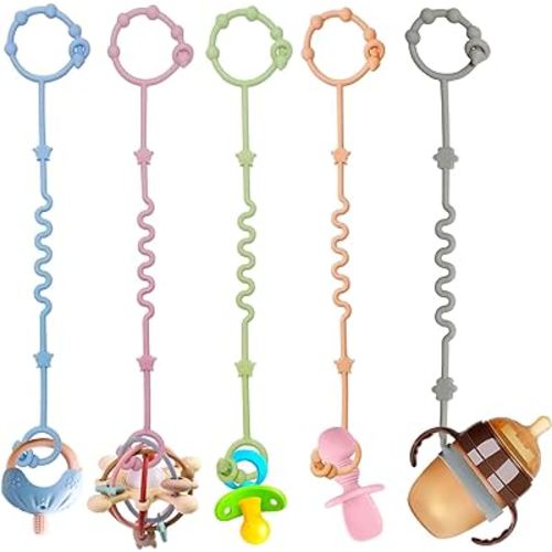 Toy Safety Straps, Toy Bungee Cords Baby, 5 Pack Stroller Straps Adjustable Baby Teether Toy Straps, Sippy Cup Holder Straps for Strollers, Applies to Teether Toy, Stroller Accessories
