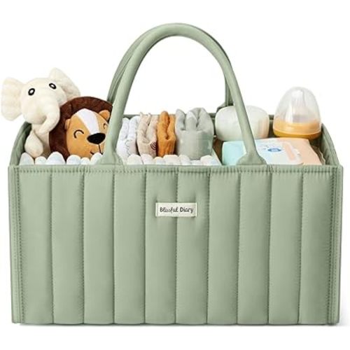 Amazon.com: Blissful Diary Baby Diaper Caddy Organizer - Stylish Nursery Storage Basket for Diapers and Baby Wipes - A Baby Gift Registry for Baby Shower List and Baby Must Haves Essentials - Sage Green : Baby