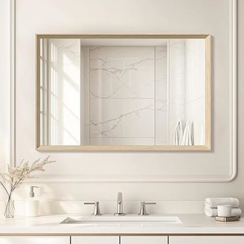 Oak Wood Effect Framed Wall Mirror, 24x36 Rectangle Mirror