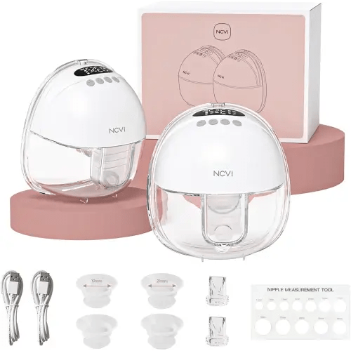 NCVI Hands-Free Breast Pump, Wearable Breastfeeding Pump with 300mmHg Strong Suction, 1400mAh Long Battery, Ultra-Quiet Portable Electric Pump with 4 Modes & 9 Levels, 19/21/24mm, 2-Pack, White