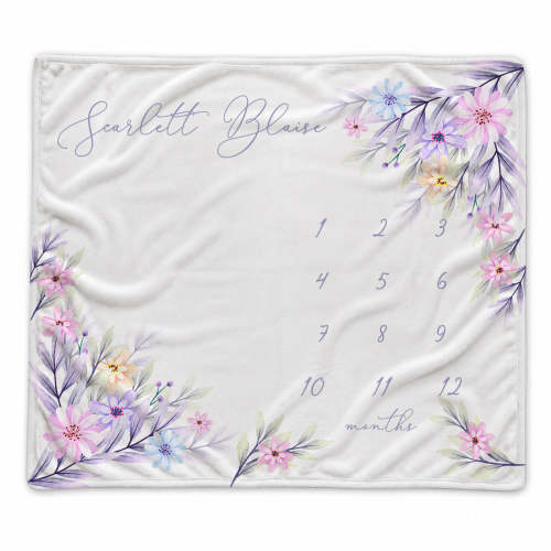 Personalized Pastel Wildflower Baby Milestone Blanket