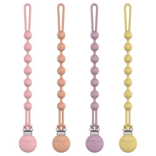 Cuddle Campus Silicone Pacifier Clip Holder with One Piece Design,Soft Flexible Binky Clips with Texture for Baby Boy and Girl Pack of 4 (6m+)