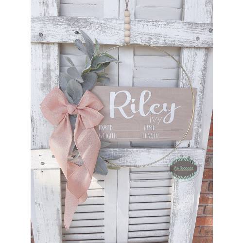 Shabby Chic Hospital Door Hanger - Girl - Farmhouse Vintage Blush Ribbon - Lambs Ear /Door Hanger Birth Announcement /Baby Hospital Sign /
