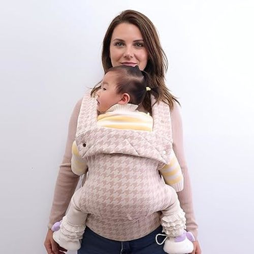 Baby Carrier for Newborns to Toddlers, Houndstooth Adjustable Soft Cotton Linen Carrier, 4-in -1 Lightweight Front and Back Ergonomic Baby Holder Carrier